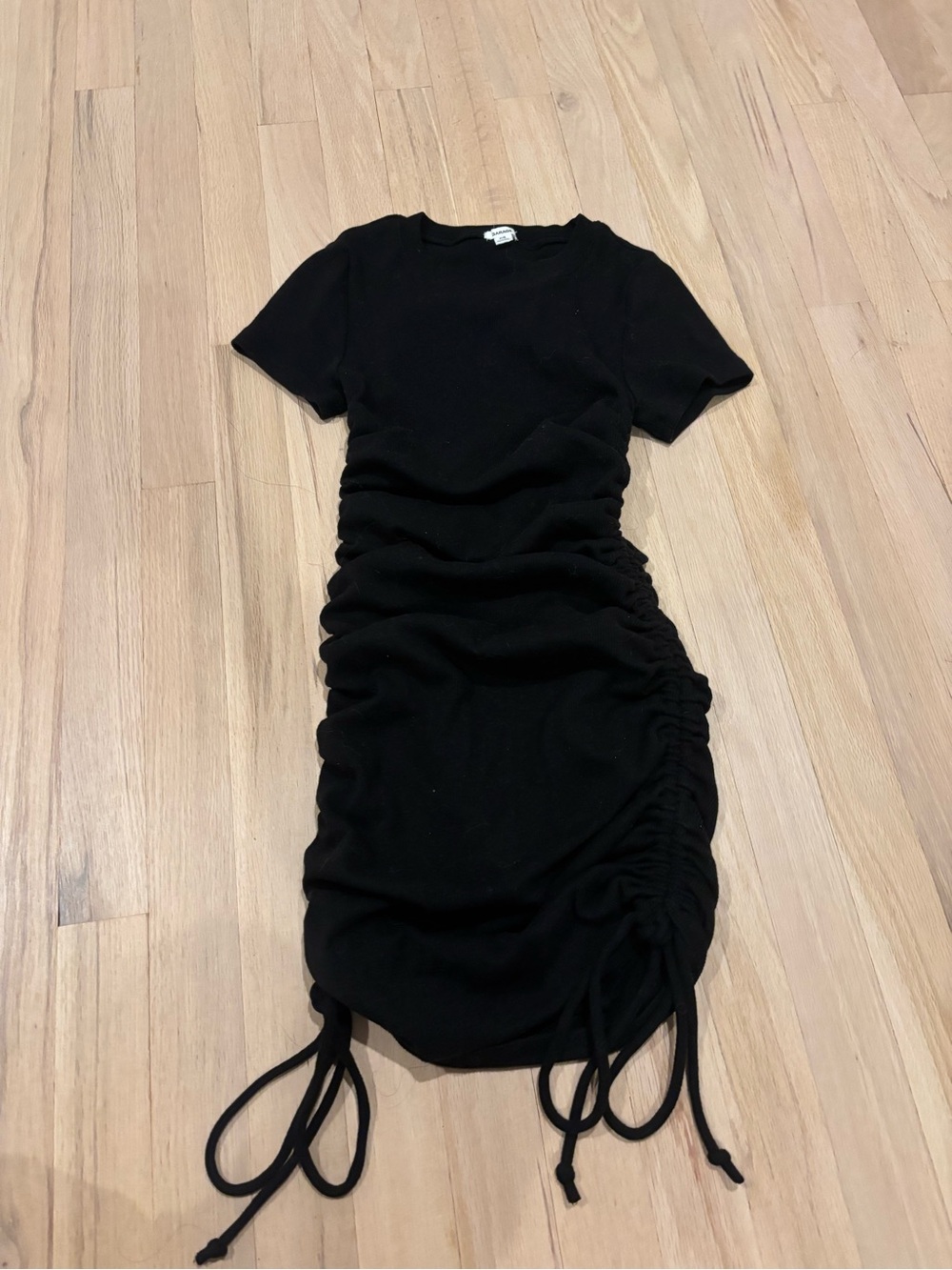 Garage Ruched Drawstring Bodycon Mini Dress Black Small